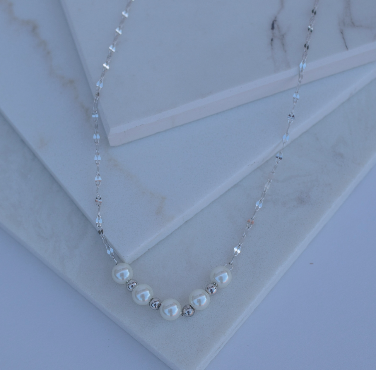 925 Sterling Silver Delicate Pearl Necklace