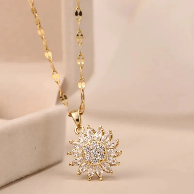 Sunflower Double-Layer Rotatable Necklace