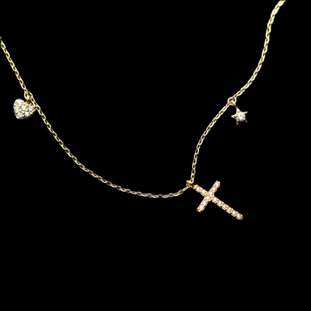 925 Sterling Silver Cross Heart Star CZ Necklace