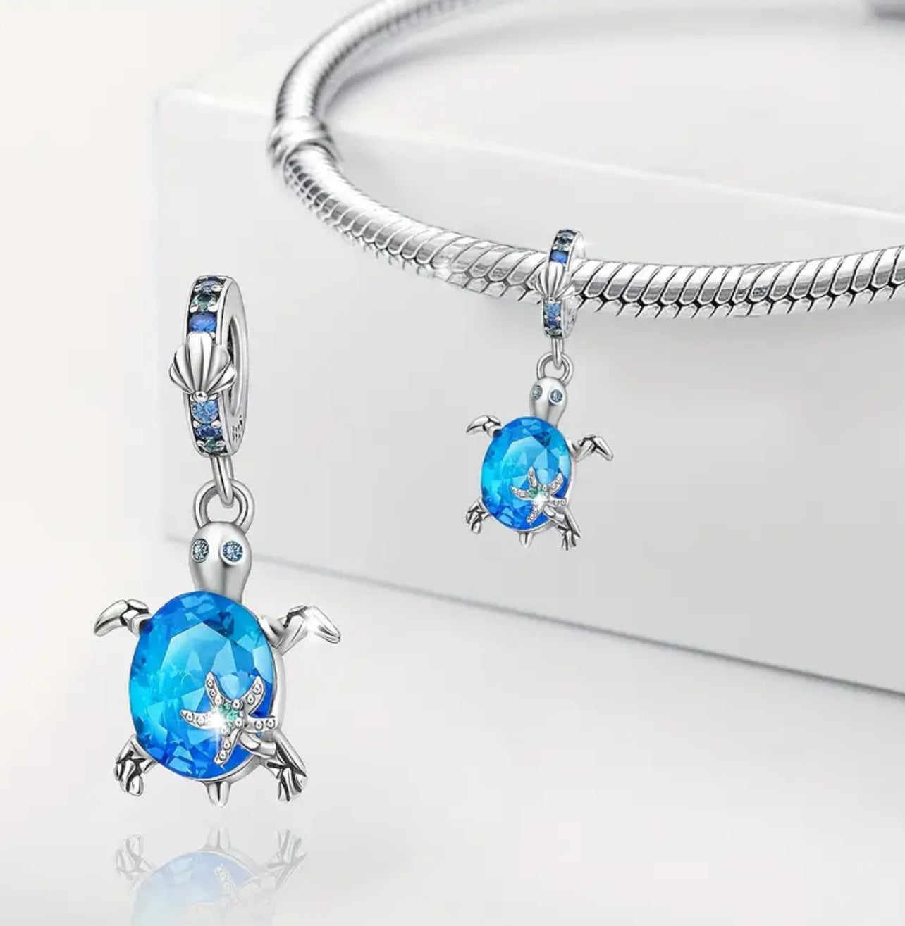 925 Silver Blue Sea Turtle Stone Charm