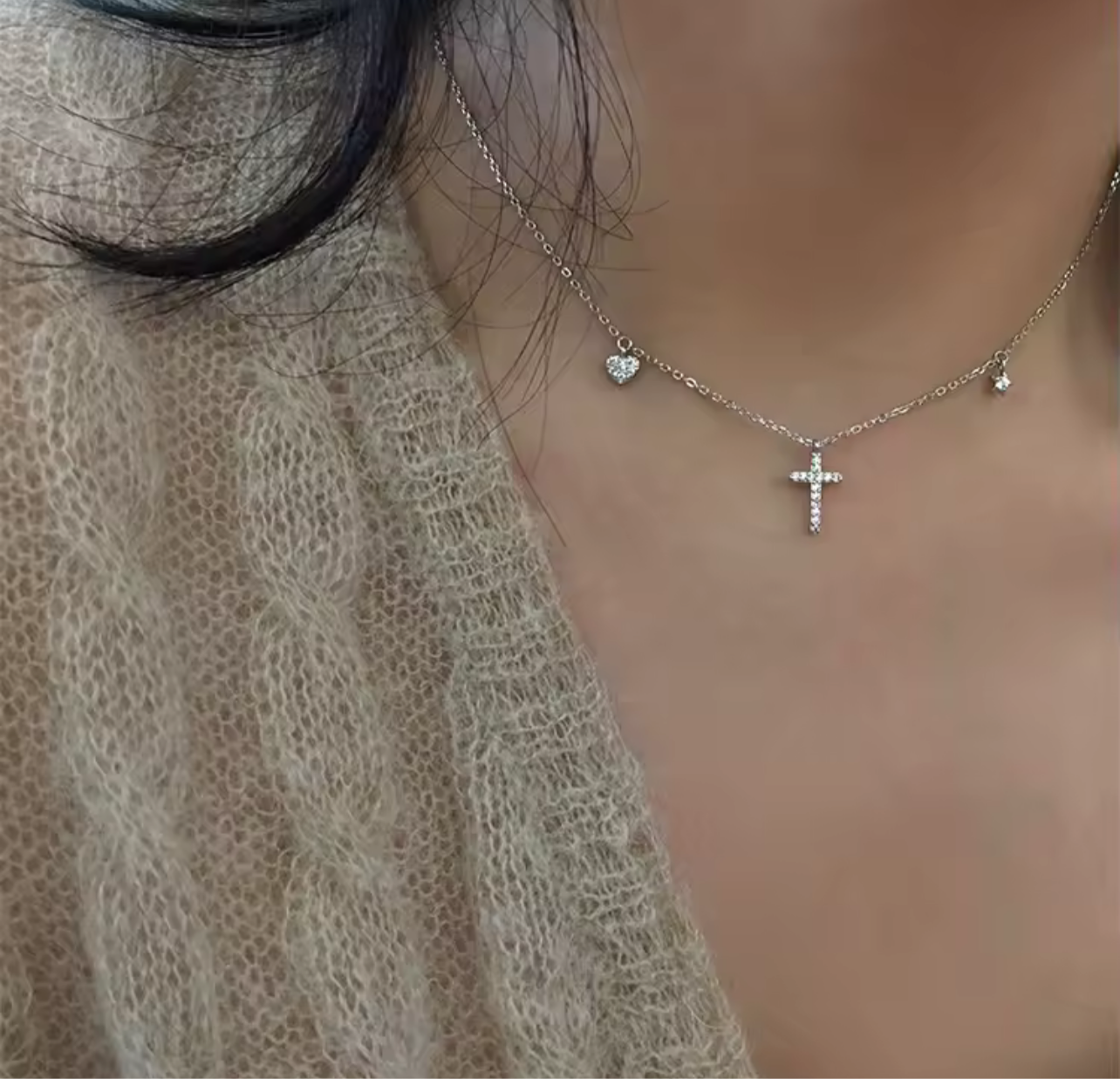 925 Sterling Silver Cross Heart Star CZ Necklace