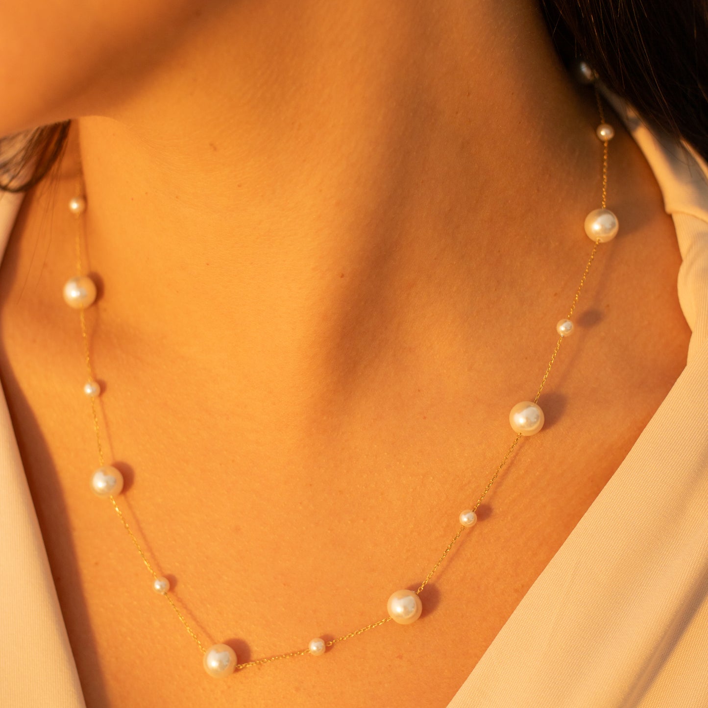 925 Silver Golden Pearl Necklace