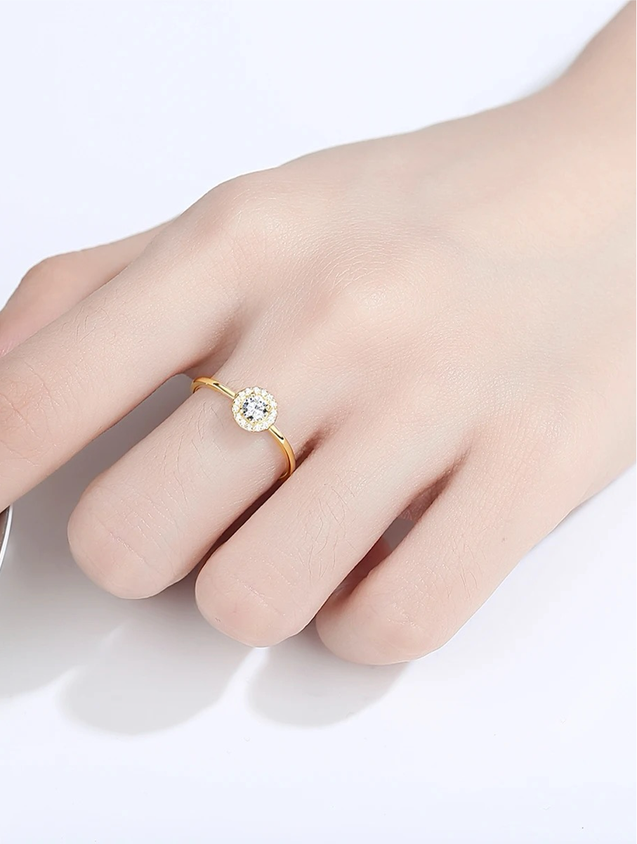925 Silver 14K Gold Plated Round CZ Ring