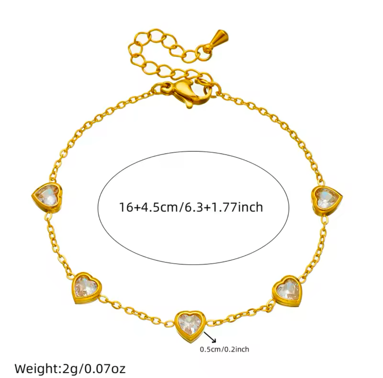 Amore CZ Thin Heart ST Bracelet