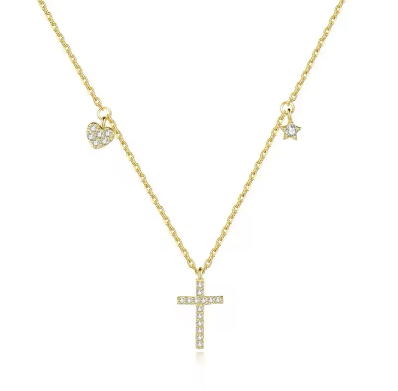 925 Sterling Silver Cross Heart Star CZ Necklace