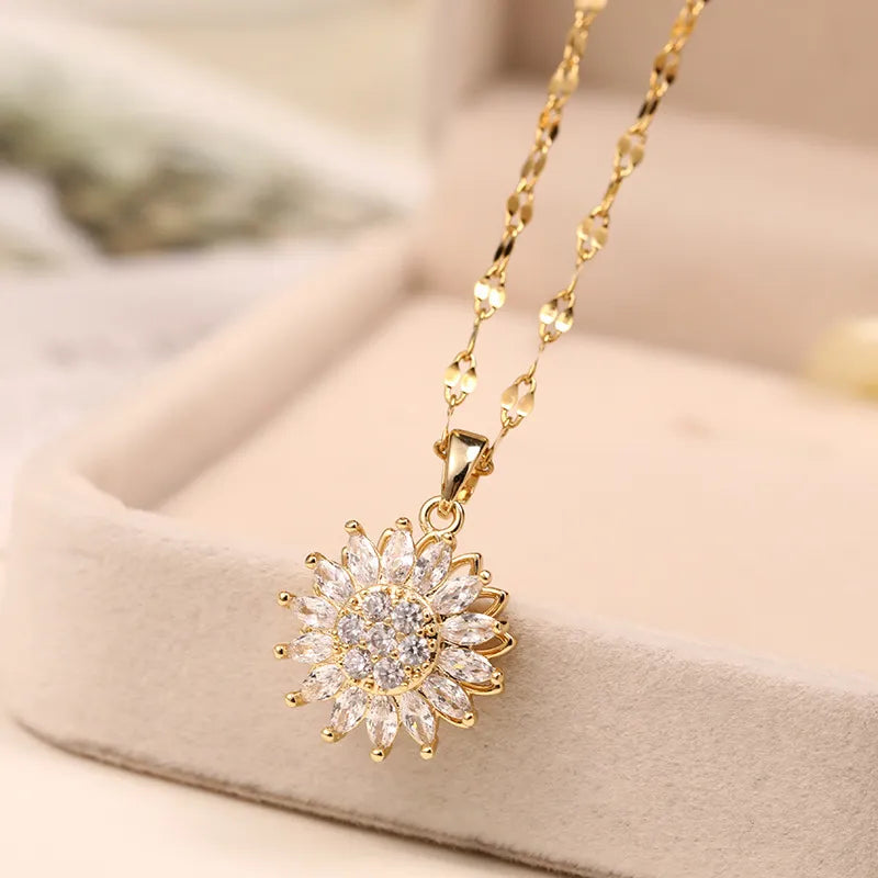 Sunflower Double-Layer Rotatable Necklace