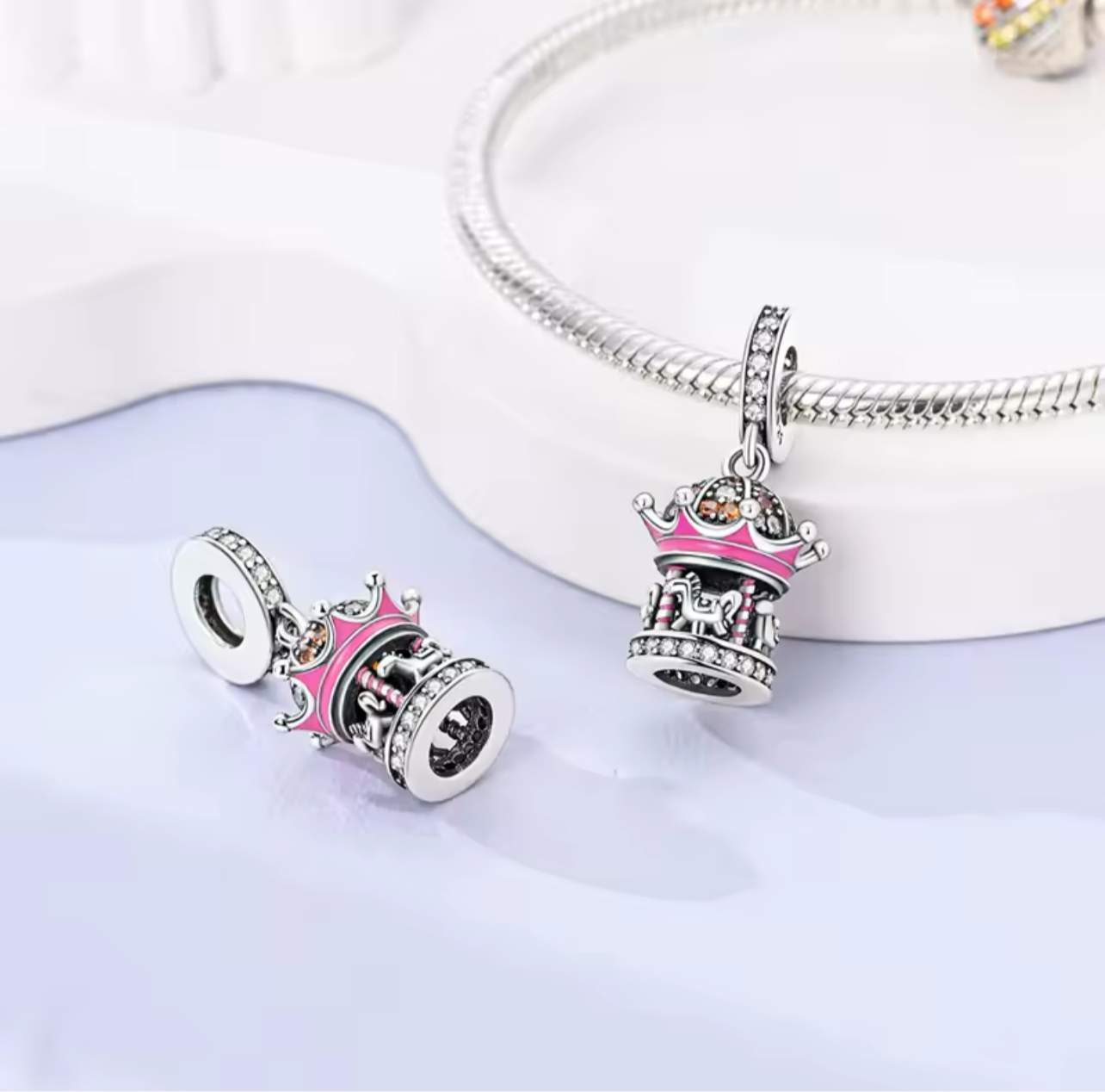 925 Silver Carousel Mary Go Round CZ