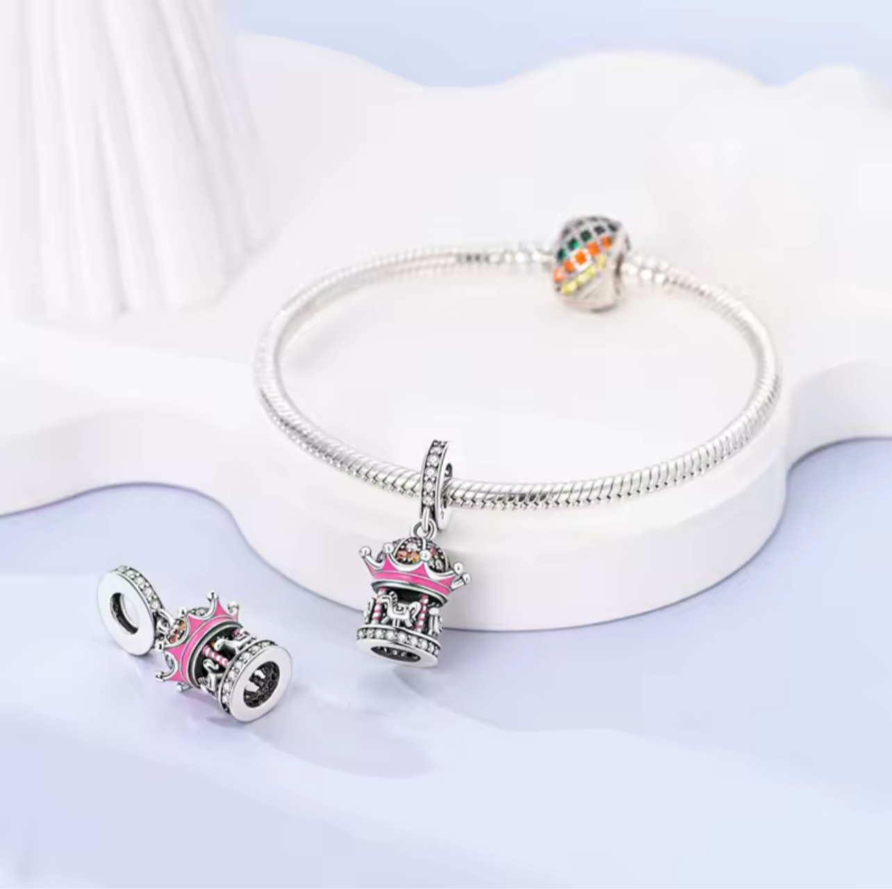 925 Silver Carousel Mary Go Round CZ