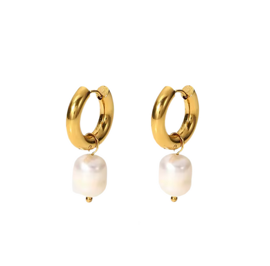 Selena Pearls Gold Huggie mini Hoop ST Earrings
