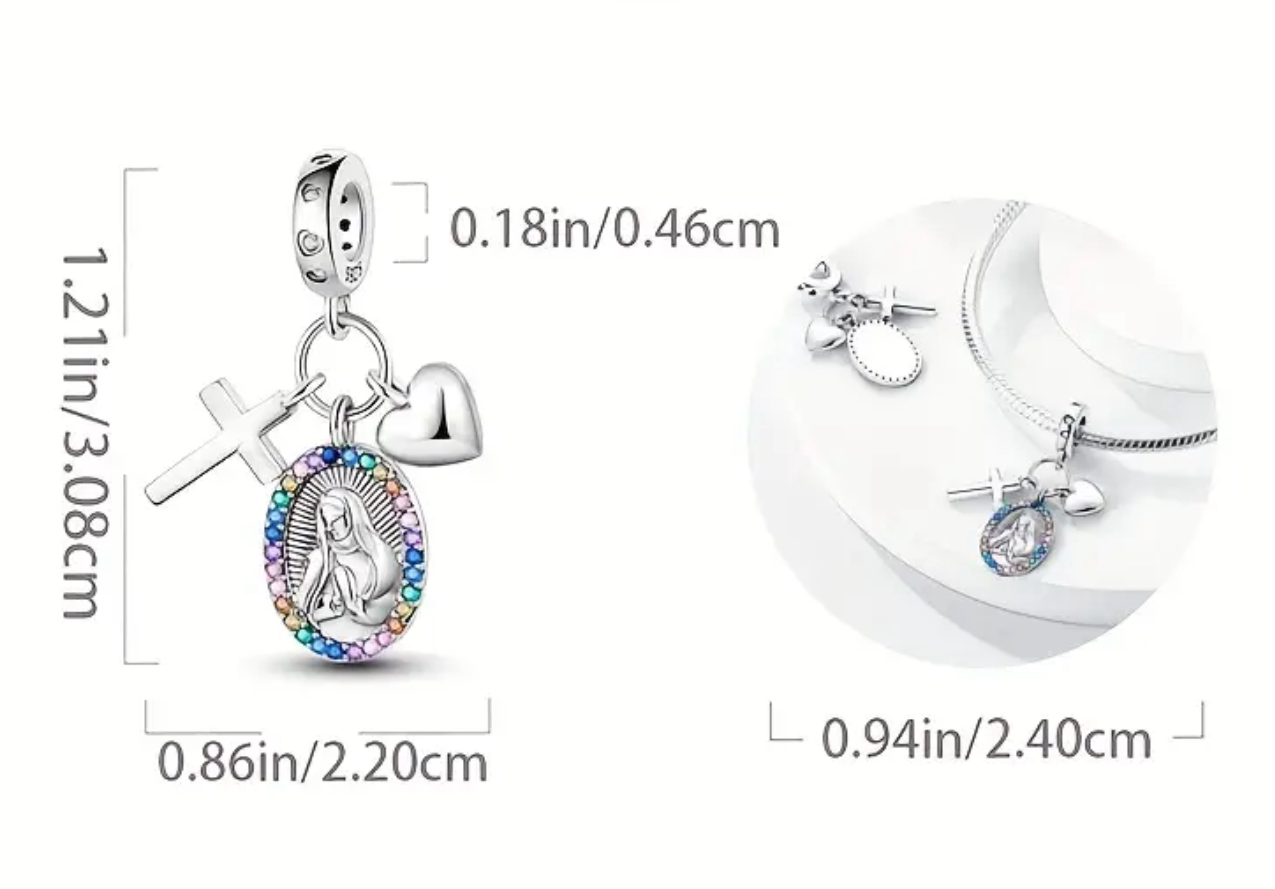 925 Silver Immaculate Mary Cross Charm
